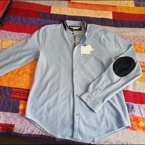 NWT Zara blue button-down with elbow patches